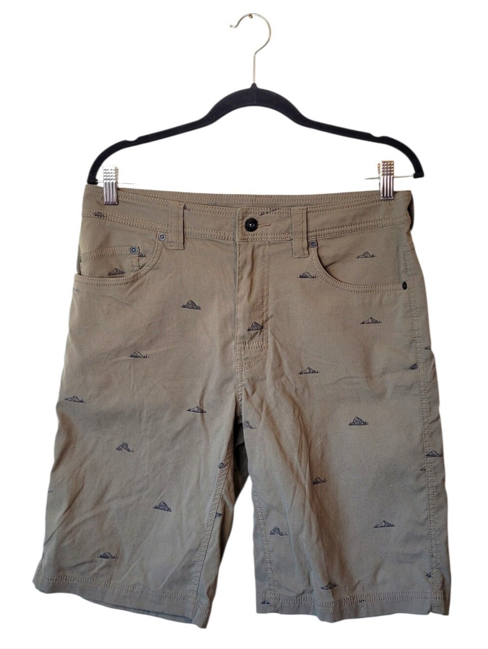 Prana Men's Mountain Motif Olive Green Shorts Size 32